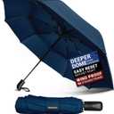 Vented Travel Umbrella | Strong Compact Windproof Umbrella | Deep Dome Coverage | Auto Open/Close | Portable Pop Up with Large Coverage | Fits Car & Backpack (Blue)