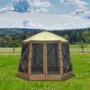 12x12ft Pop-Up Gazebo, Pop Up Canopy Outdoor Screen Tent 6 Side with Portable Carry Bag, Fiber Poles, Guy Rope, Ground Pegs, and 600D Oxford Cloth for Outdoor Camping, Lawn and Backyard