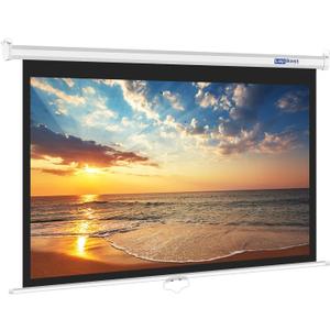 82-INCH Manual Pull Down White Projector Screen 16:9 1.2 Gain Retractable Auto-Locking 4K 8K 3D Ultra HD for Home Theater Movie Office Game Projection Screen with Slow Retract Mechanism