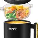 Topwit Hot Pot Electric with Steamer, 1.8L Ramen Cooker, Portable Electric Pot for Cooking, Multifunctional Cooker for Steak, Egg, Soup, Noodle with Power Adjustment, Dorm Room Essential, Black