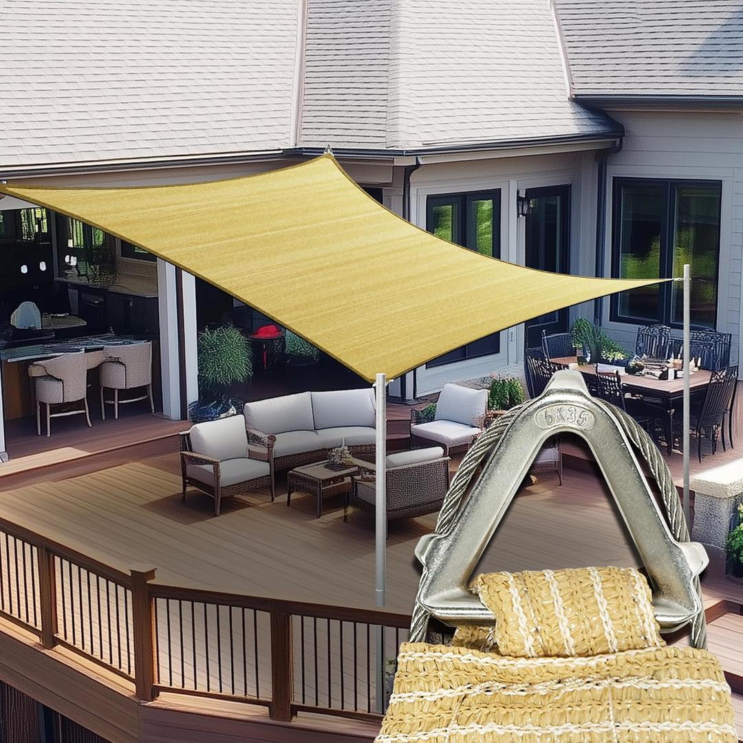 ColourTree Heavy Duty 18' x 18' Beige Square Sun Shade Sail, Commercial Grade UPF50 Canopy, Reinforced Corners & Edges, 260 GSM Fabric Heavy Duty 