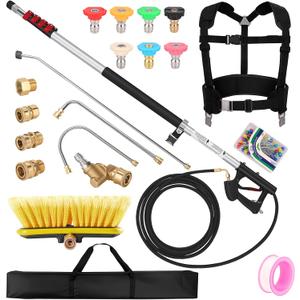 FIDISP Telescoping Pressure Washer Wand 24 FT, Gutter Cleaning Tool with Brush, Power Washer Extension Wand, Pivoting Coupling, 7 Nozzle Tips, 4 Adapters, Upgraded Support Belt for Gutter Window Wall