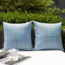 Kevin Textile Pack of 2 Decorative Outdoor Waterproof Throw Pillow Covers Stripe Square Pillowcases Modern Cushion Cases for Patio Couch Bench 20 x 20 Inch Light Blue