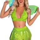 Kaei&Shi Sexy Fairy Halloween Costumes For Women, Butterfly Wings Cosplay Rave Outfits, 3 Piece Skirt Lingerie Set Boudoir (00-0, Lime Green)