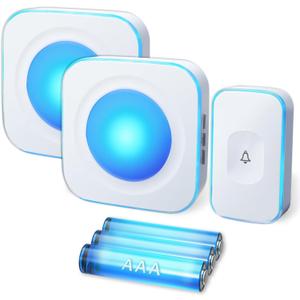 Wireless Doorbell Battery Operated Wireless Doorbell for Home 1200FT Hearing Impaired Doorbell with 1 Doorbell Button & 2 Portable Doorbell,36 Ringtones 4 Volume White FUHONGRUI
