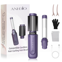 Cordless Curling Iron Brush, 8000mAh, 4 Temp Setting, 1/1.5 inch 2 in 1 Portable Mini Travel Hot Comb,Rechargeable Hair Curler Cordless with 200 Million Negative Ions, Dual Voltage for Travel (Pink)