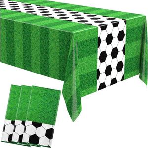 Buryeah 3 Pcs Soccer Party Tablecloths Soccer Theme Football Field Tablecloth Disposable Plastic Table Cover Supplies Rectangular Game Day for Tailgate Sports Party 54 x 108 Inches