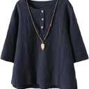 Minibee Women's 3/4 Sleeve Cotton Linen Jacquard Blouses Top T-Shirt, Size XXL