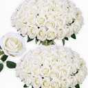 50 PCS Ivory Roses Artificial Flowers, Fake Roses with Stem Realistic Silk Roses for DIY Wedding Bouquets Tables Centerpieces Arrangements Baby Shower Birthday Home Decor Valentine's Day Gift for Her