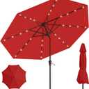 9' Solar LED Patio Umbrella with Tilt & Crank|8 Sturdy Ribs,UV Protection,Outdoor Market Table Umbrella for Deck,Lawn,Pool,Backyard (Red)