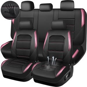 CAR PASS Memory 3D Foam Car Seat Covers Full Set, Breathable Mesh Thick Seat Covers for Car, Pink Metal Film Leather Seat Covers, Universal Automotive Comfort for SUVs Trucks, Black Pink