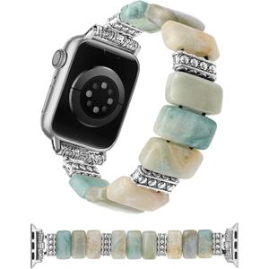 Moolia Natural Stone Bracelet Compatible with Apple Watch Band 41/40/38/42/44/45/46/49mm Women, Handmade Elastic Beaded Western Strap for iWatch Series 11 10 9 8 7 6 5 4 3 2 1 SE & Ultra1/2/3