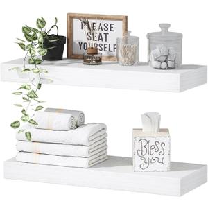 QEEIG Bathroom Floating Shelves for Wall - 15.7" Wall Mounted Shelf Over Toilet Farmhouse Home Decor Display Bookshelf Small 15.7 x 6.7 inch Set of 2, White (008-40W)