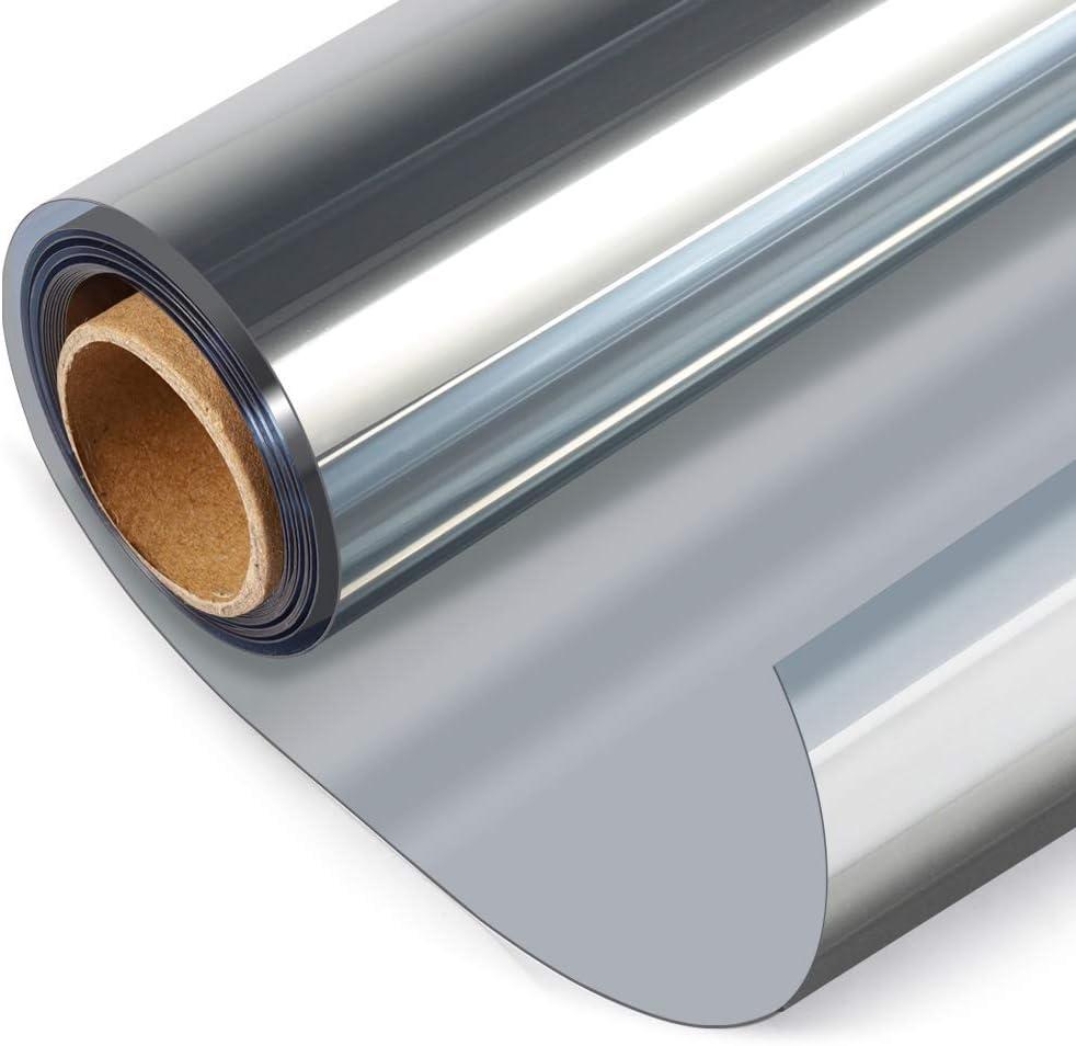 HIDBEA One Way Privacy Window Film, Daytime Privacy Sun Blocking Anti UV Reflective Window Film Heat Control Static Cling Window Tint Film for Home and Office, Silver, 23.6 x 78.7 Inch