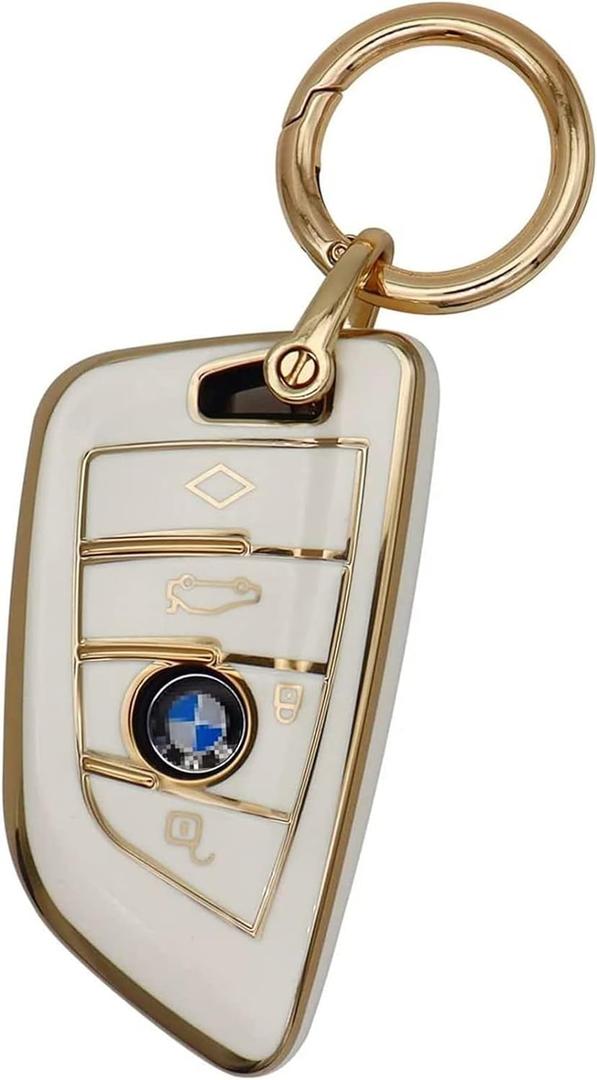for BMW Key fob Cover, Soft Full Protection Key Case Shell for BMW 2 5 6 7 Series X1 X2 X3 X5 X6 X7 Premium Anti-dust Anti-Break Protection (White)