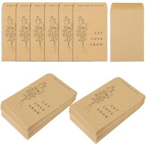 Whaline 200 Pack Wedding Favor Seed Packets Spring Summer Self-Adhesive Let Love Grow Retro Kraft Envelope Rustic Small Flower Seeds Storage Packets for Garden Wedding Party Favors, 3.5 x 2.4 Inch (brown)