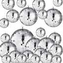 Sumind 25 Pcs Christmas Disco Balls Decor Silver Mirror Disco Balls Hanging Decor Assorted Reflective Wedding Dance Music Festivals for Stage Club Ballroom Hall Prop (3.2'' 4'' 6'' 8'')