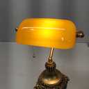 NISSAFORS Bankers Lamp with Pull Switch, Amber Glass Desk Lamp with Retro Black/Gold Finish, Vintage Table Lamps for Living Room, Home Office, Library, Piano LED Bulb Included (Amber)