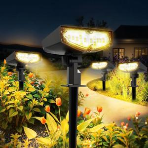 Solar Spot Lights Outdoor - 4 Pack Waterproof Ip67 Landscape Spotlights 3 Lighting Modes Selectable Solar Uplighting for Yard Garden Pathway (Warm White)