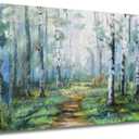 Enartly Landscape Wall Art Large Living Room Bedroom Wall Decor White Birch Tree Canvas Green Forest Painting Nature Picture Scenery Artwork Textured Framed for Bathroom Home Office Decoration 40"x20"