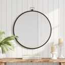 Barnyard Designs 24 Inch Round Bathroom Vanity Wall Mirror with Keyhole Hanger, Circle Metal Frame for Bedroom or Desk, Iron Metal Grey (24", Round)