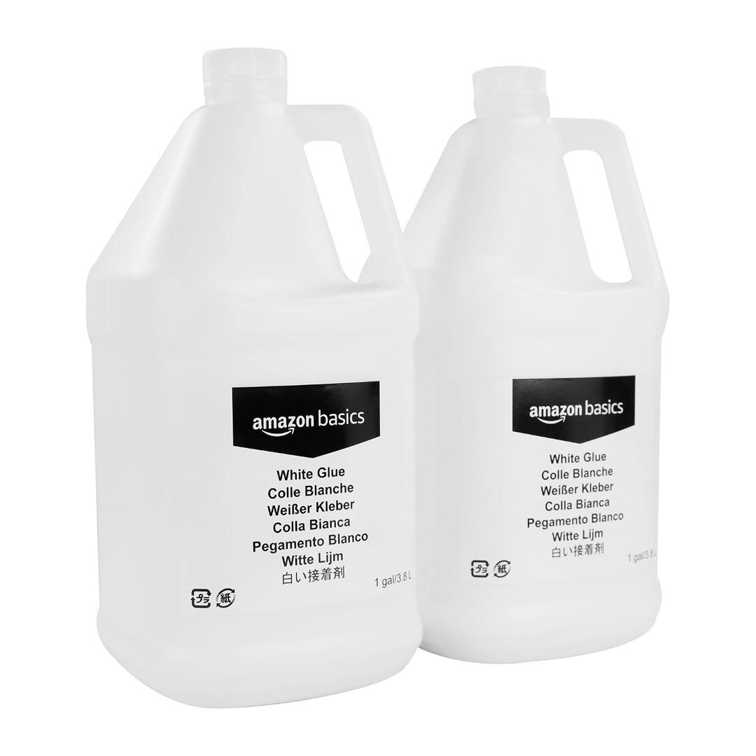 Amazon Basics All Purpose Washable School Classroom Liquid Glue, Great for Making Slime, No-Run Formula, 1 Gallon Bottle, 2-Pack, White