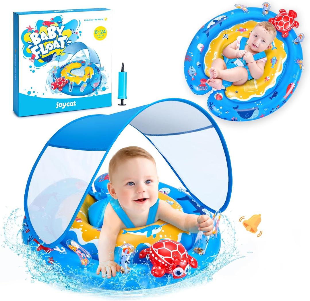 Joycat Baby Pool Float with Canopy UPF50+ Sun Protection, Inflatable Kids Pool Float with Ocean Animal Toys for Babies 6-24 Months, Infant Swimming Float with Adjustable Safety Seat Joycat Baby Pool Float with Canopy UPF50+ Sun Protection, Inflatable Kids Pool Float with Ocean Animal Toys for Babies 6-24 Months, Infant Swimming Float with Adjustable Safety Seat