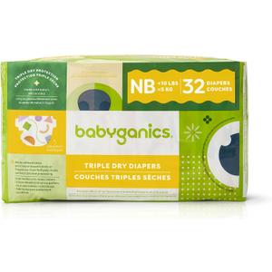 Babyganics Diapers, Size 1 (18-14 lbs) 32 Count, Ultra Absorbent, Unscented, Made Without Chlorine, Latex