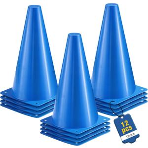 12 Inch Durable Cones,12pcs Versatile Plastic Traffic Cones and Soccer Cones for Sports Training,Agility Drills,Parking Safety,Basketball Training,Football Training. (blue)