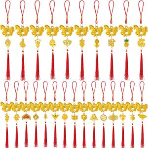 Kigeli 26 Pcs Chinese New Year Horse Decorations Lunar New Year Ornaments 2026 Good Luck Fortune Ornaments Red Tassel Decorations with Symbolizing Wealth, Health, and Success Hanging Decor for Home