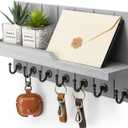 Rebee Vision Decorative Key and Mail Holder for Wall - Farmhouse 15 Inches Floating Shelf with 7 Sturdy Key Hooks for Home Entryway Wall Decor - Rustic Key Racks (Gray,15-inch)
