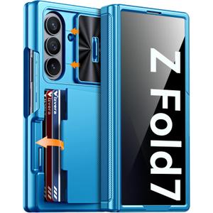 Vizvera for Galaxy Z Fold 7 Case Wallet,RFID Cards Holder [Privacy Screen Protector][Camera Cover] Shockproof Silicone Protective Phone Case for Z Fold 7 2025-Lake Blue