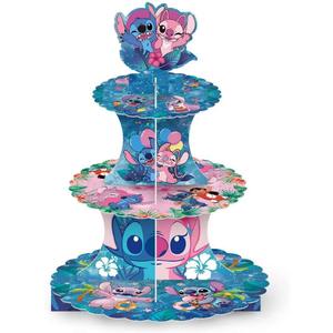 For Stitch Themed Party Supplies and Decorations, a Three-Tiered Cupcake Stand, a Display Stand for Birthday Desserts and Cakes, which is Suitable for Cute-Style Birthday Decorations.