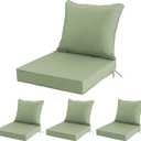 22x22 Inch Patio Chair Cushions Set of 4, Outdoor Furniture Cushions - Removable Cover, Water-Repellent, Fade-Resistant, Non-Slip Bottom & Straps, Replacement for Lawn, Porch & Deck Chair - Sage Green