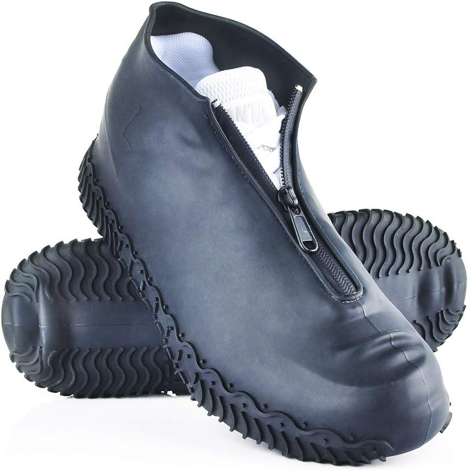Shiwely Silicone Waterproof Shoe Covers, Upgrade Reusable Overshoes with Zipper, Resistant Rain Boots Non-Slip Washable Protection for Women, Men (XL (Women 11-13, Men 9.5-13), Black)