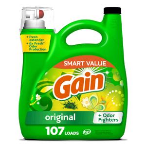 Gain Liquid Laundry Detergent, Freshness, Odor Defense, High Efficiency Washing Machine Liquid Laundry Soap, Original Scent, 154 fl oz, 107 Loads