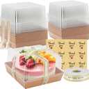 7 x 7 x 4 Inches Paper Charcuterie Boxes with Clear Lids, 25 Pack Large Clear Cake Boxes for 4-6 Inch Cake, Disposable Bakery Boxes Food Containers for Cupcakes,Pie,Cookies, Cocoa Bomb Brown