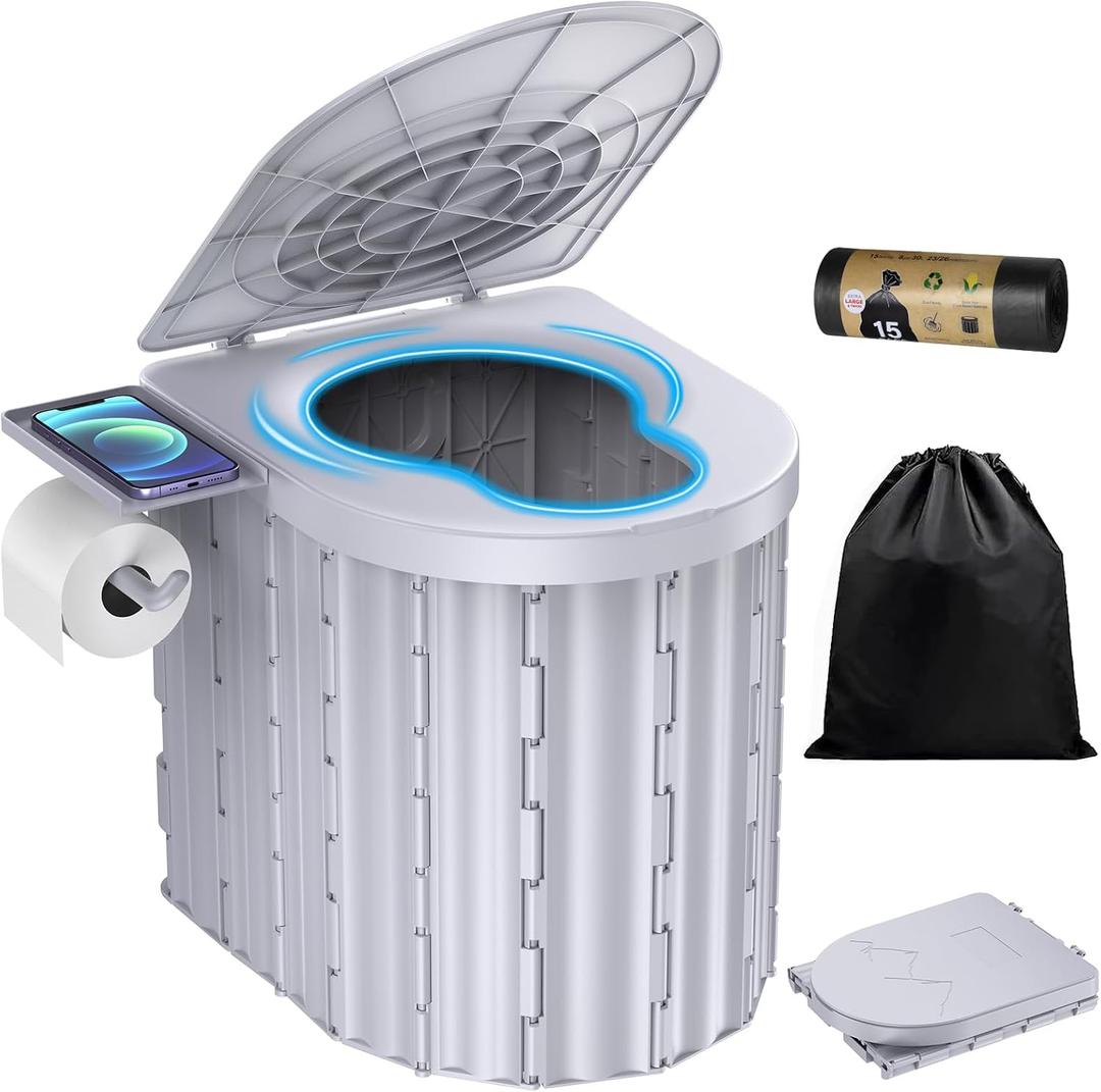 Portable Toilet, Upgraded 15'' toilet With Removable Paper Holder, Camping Toilet With A Load Capacity Of 450 Lbs, Portable Potty for Camping, Hiking, Road Trip, Car, RV, Tent, Beach, Truck Drivers (Grey, 12-inch, 450 Lbs)