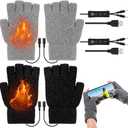 JaGely 2 Pairs USB Heated Fingerless Gloves Rechargeable Winter Hand Warmers Heating Mittens with 3 Temperature for Men Women