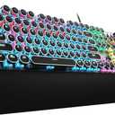 AULA F2088 Typewriter Style Mechanical Gaming Keyboard Blue Switches,Rainbow LED Backlit,Removable Wrist Rest,Media Control Knob,Retro Punk Round Keycaps,USB Wired Computer Keyboard (Black-blue switches)