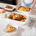 Sweejar Ceramic Baking Dish Set, Cake Baking Dish for Brownie, Porcelain Striped Casserole Dishes for Oven with Handle for Lasagna, Family Dinner (White) Set of 3