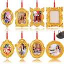 8 Pcs Mini Picture Frame Ornament for Christmas Tree Gold Vintage Photo Frames Antique Resin Oval Rectangle Tiny Ornamental with Hook and Ribbon for Xmas Tree Wall Decor(Fashion)