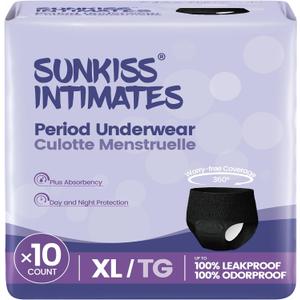 Disposable Period Underwear for Women with Heavy Flow, Low-Rise Unscented Postpartum Essentials, Black, XLarge, 10 Count