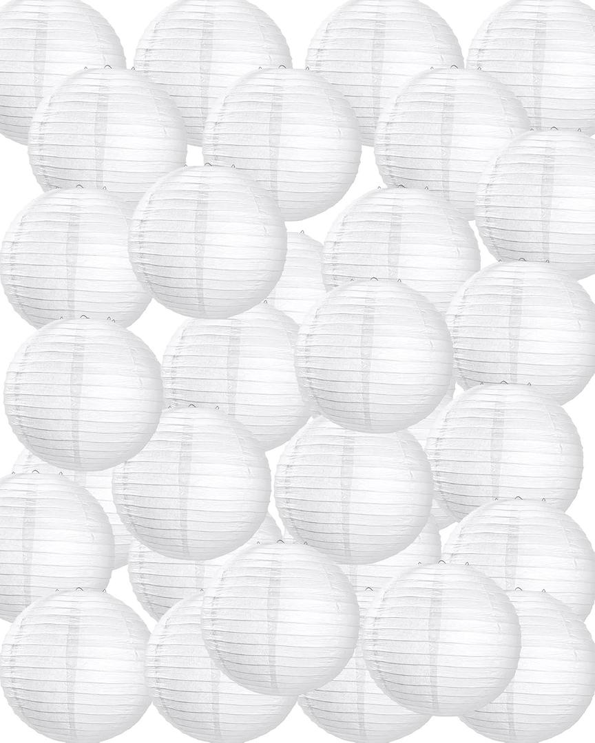 Treela 30 Pack White Chinese Japanese Paper Lanterns Decorative Hanging Ball Round Paper Lantern Lamps for Wedding Birthday Party Home Decorations(6 Inch)