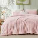 Bedsure Comforter Set Queen Size - GentleSoft 3 Pieces Double-Side Fleece Fluffy Pink Comforter Set, Cozy Striped Room Decor Aesthetic, Luxury Bedding Queen Size, 2 Pillowcases, 90x90 Inches