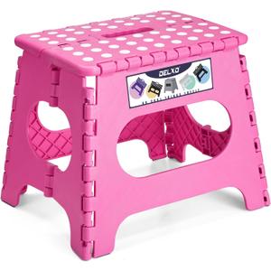 Delxo Folding Step Stool,11 Inch Non-Slip Foldable Step Stools for Kids and Adult,Portable Lightweight Small Folding Stool with Handle for Kitchen Bathroom in Pink,1 Pack