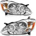 for 2003-2008 Toyota Corolla Headlights Assembly Compatible with 2003 2004 2005 2006 2007 2008 Toyota Corolla Chrome Housing Amber Reflector Replacement Pair Driver and Passenger Side