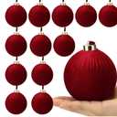 12 Pack Velvet Christmas Ball Ornaments Large Flocked Christmas Tree Hanging Ornaments Shatterproof Flocked Decorative Balls for Xmas Tree Decorations (Dark red, 4inch)