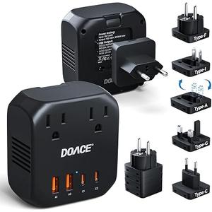 Upgraded 2000W Voltage Converter US to Europe for Hair Dryer - 220V to 110V Converter for European Travel, Power Converter Adapter Combo with 2 PD/QC & UK/AU/US/IT/European Travel Plug Adapters