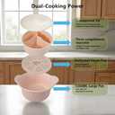 Microwave Silicone Steamer, 3-Compartment for Veggies Fish & Baby Food, 4-in-1 Pot with Lid & Basket, Oven & Dishwasher Safe, Easy Clean, Food Grade (Pink)